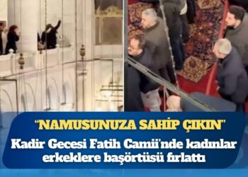 Kadir Gecesi Fatih Camii’nde kadınlar erkeklere Mescid-i Aksa için başörtüsü fırlattı: “Namusunuza sahip çıkın”