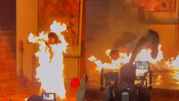 Korku dolu anlar: Ünlü şarkıcı alevlerin ortasında kaldı